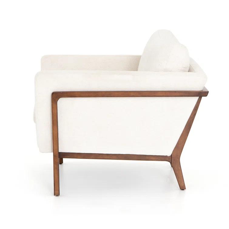 Camargue Cream Ivory Linen and Pecan Birch Wood Accent Chair