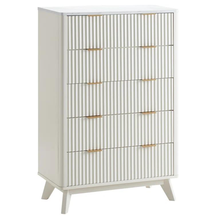 Mercer41 Siyuan Fluted Design 5-Drawers Dresser Organizer, Wood Tall Chest of Drawers