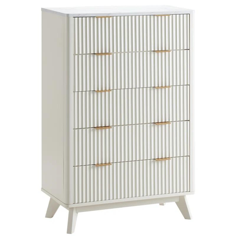 Mercer41 Siyuan Fluted Design 5-Drawers Dresser Organizer, Wood Tall Chest of Drawers