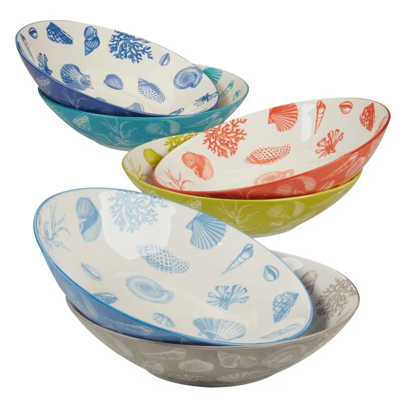 Seaside Set of 6  Soup Pasta Bowl 6 asst 9.25in Diam x 2.25in 40oz (Set of 6)