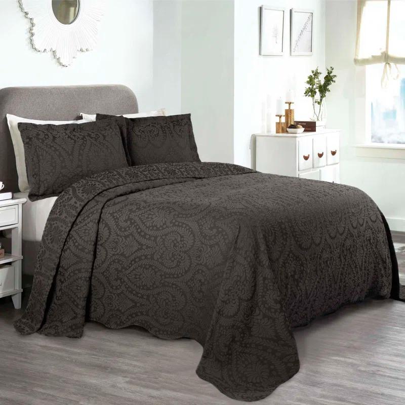Superior Aspen Floral Scalloped Edge Cotton Blend Coverlet / Bedspread Set