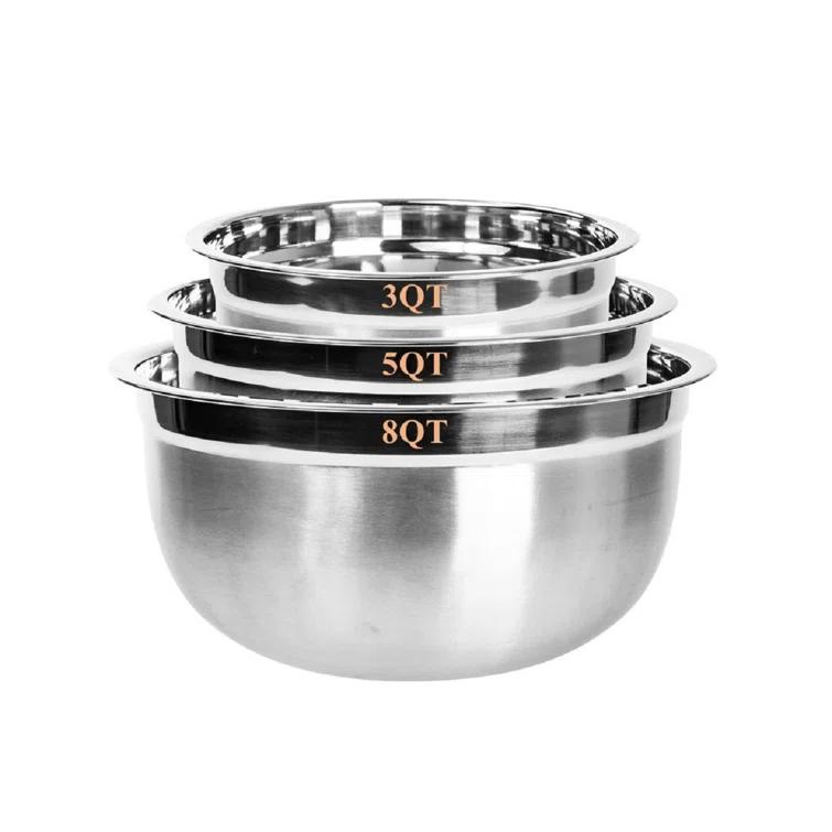 Lexi Home Food Prep Brushed Stainless Steel 3-Piece Mixing Bowl Set