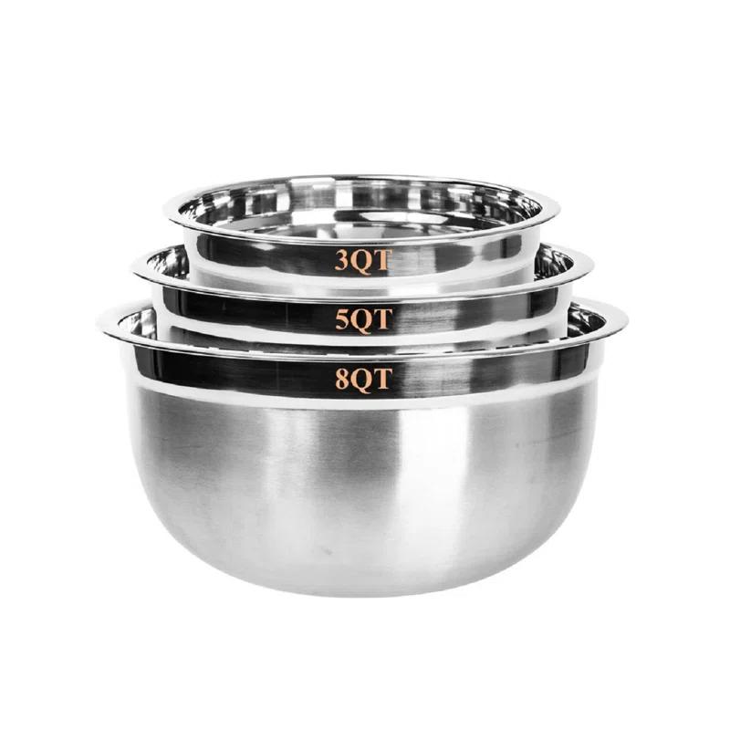 Lexi Home Food Prep Brushed Stainless Steel 3-Piece Mixing Bowl Set