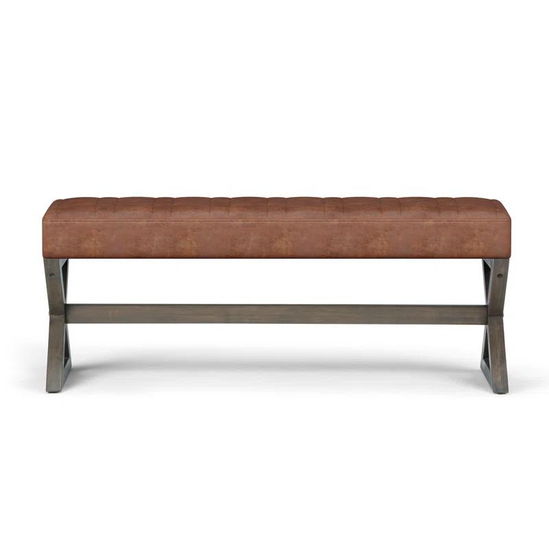 Simpli Home Salinger 48"W Large Ottoman Bench in Distressed Vegan Leather with Solid Wood Frame