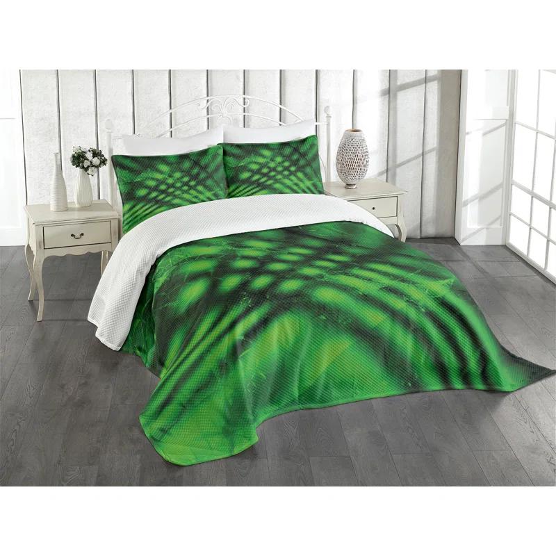 Ambesonne Ambesonne Lime Green Bedspread Set Psychedelic Blurry Hunter Green Black
