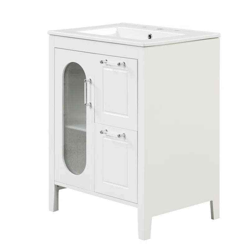 Tryimagine 24" Bathroom Vanity With Sink, Bathroom Vanity Cabinet With Two Drawers And Door, Adjustable Shelf, Solid Wood And MDF