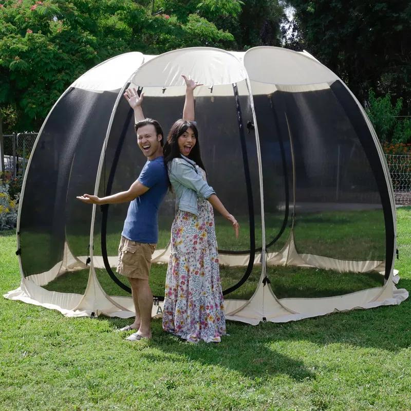 EighteenTek Fiberglass Patio Gazebo Pop Up with Screen Room Tents