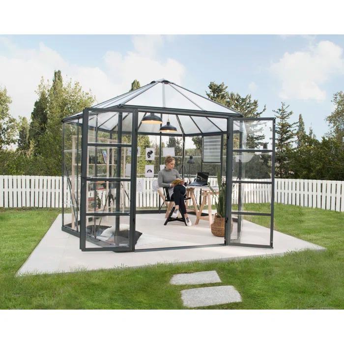 Canopia Palram - Canopia Oasis 12' x 10' Hexagonal Walk-In Hobby Polycarbonate Aluminum Frame Greenhouse Outdoor Living Structure - Gray