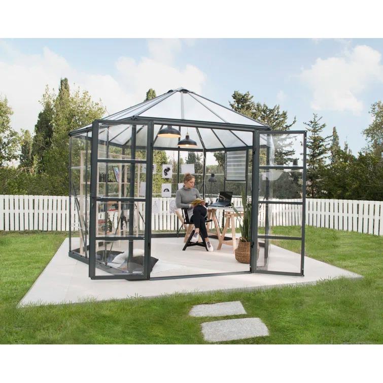 Canopia Palram - Canopia Oasis 12' x 10' Hexagonal Walk-In Hobby Polycarbonate Aluminum Frame Greenhouse Outdoor Living Structure - Gray