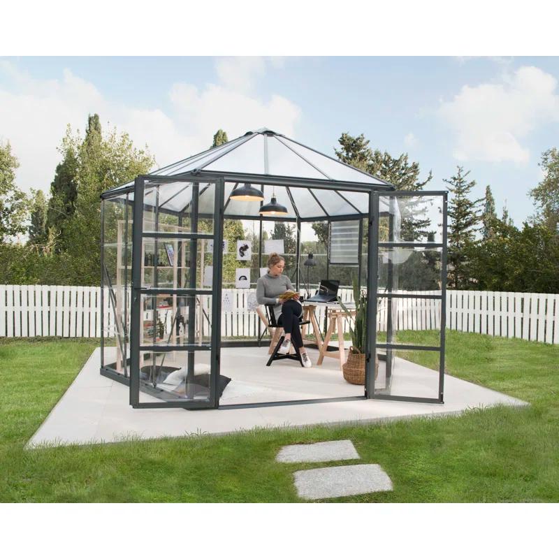 Canopia Palram - Canopia Oasis 12' x 10' Hexagonal Walk-In Hobby Polycarbonate Aluminum Frame Greenhouse Outdoor Living Structure - Gray