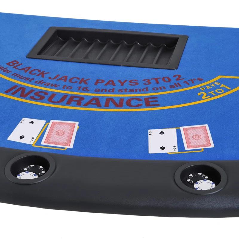 Soozier Soozier Poker Table Foldable, 72" Blackjack Table for 7 Players with Chip & Cup Holder, Blue Felt