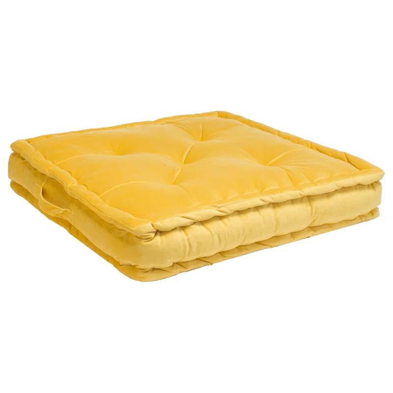 Yellow Tufted Square Floor Pillow with Polyfill