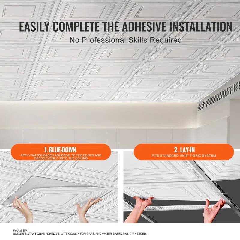 VEVOR Ceiling Tiles 12-Pack 24 x 24 in PVC Easy Installation White Peg Pattern | Wayfair
