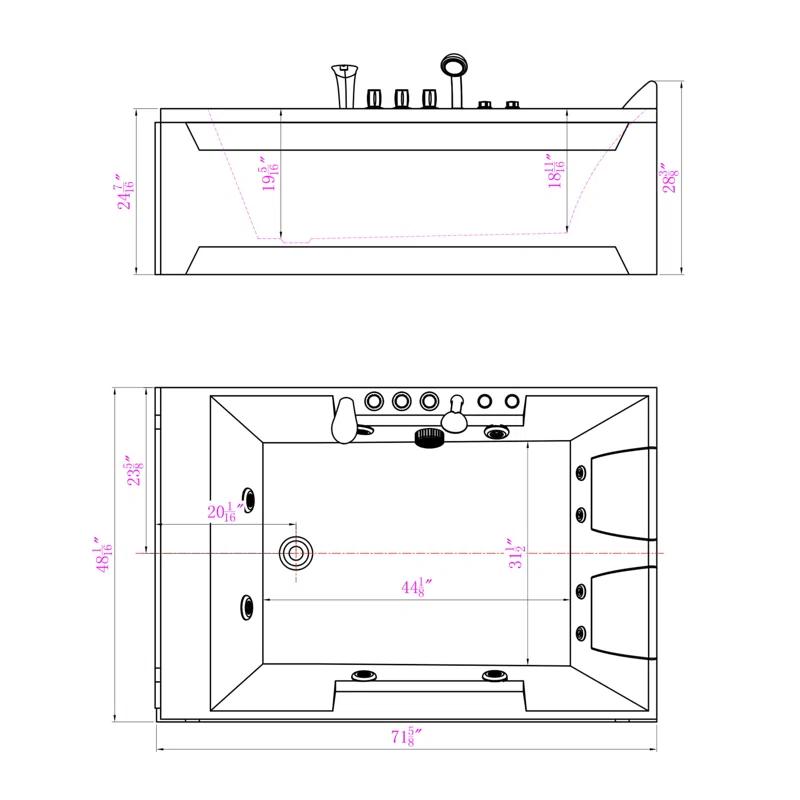 Modern 72'' x 48'' Alcove / Tile In Whirlpool Plastic / Acrylic Bathtub with Faucet