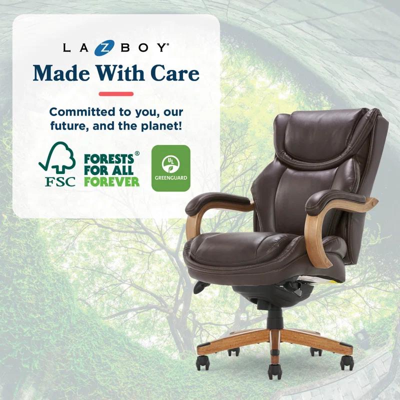 La-Z-Boy La-Z-Boy Harnett Big and Tall Executive Office Chair, Ergonomic High-Back Chair with Solid Wood Arms, ComfortCore with Memory Foam Cushions, Bonded Leather