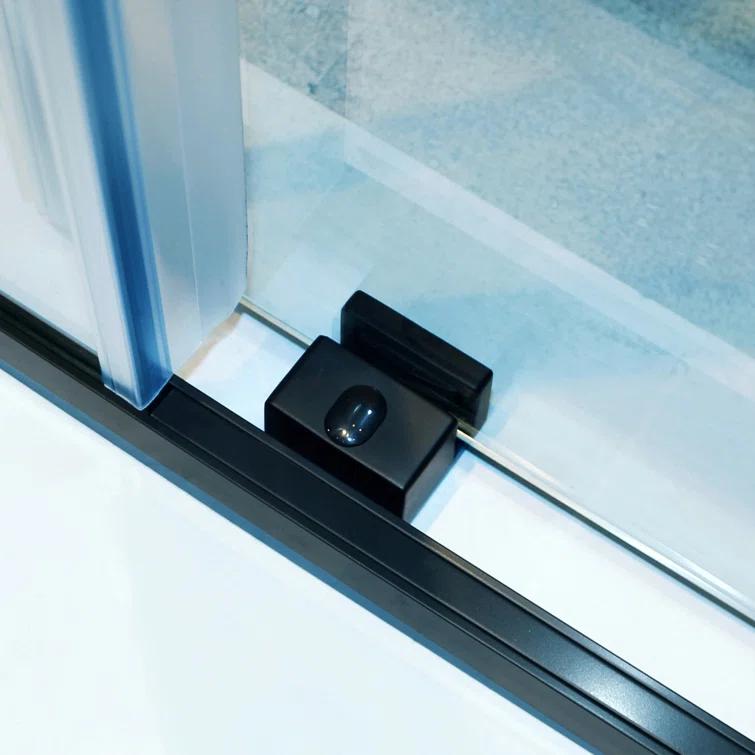 HBEZON Siva 60 In. W X 75 In. H Semi-Frame Sliding Shower Door In Black With 5/16" Tempered Clear Glass HBZ01-AP03-BK