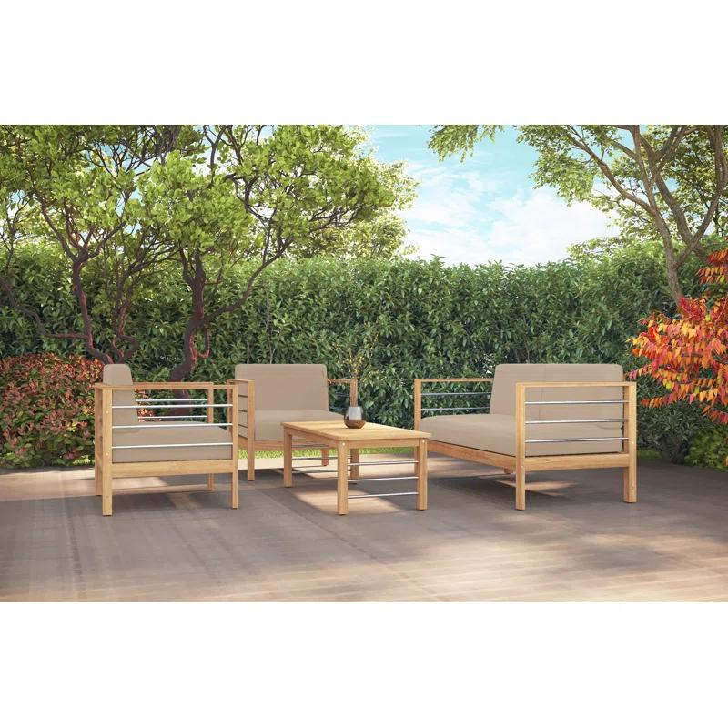 Loon Peak® Joriene 3-Person Teak Outdoor Sofa with Sunbrella Dupione Cornsilk Cushion