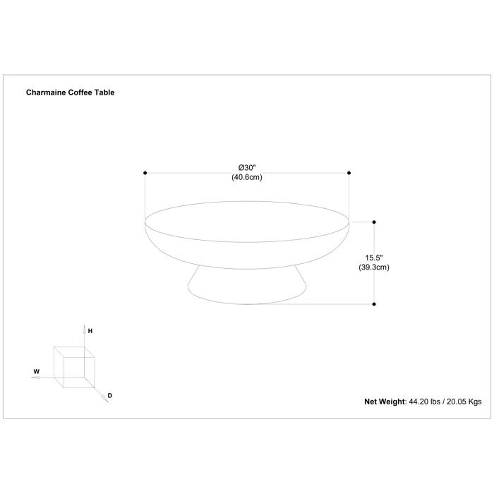 Simpli Home Alexa 30"W Cast Aluminum Mid-Century Modern Round Coffee Table with Pedestal Base, Fully Assembled