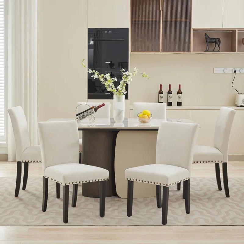 Winston Porter Upholstered Dining Chairs, Fabric Room Chair With Nailhead Trim And Sturdy Wood Legs (Set of 4)