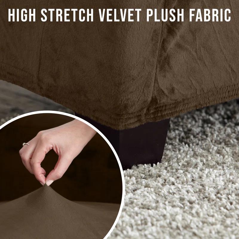 Latitude Run® Velvet Plush Stretch Ottoman Slipcover