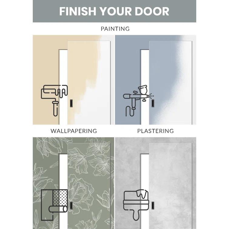 Belldinni Flush Primed Paneled Manufactured Wood Solid Core Interior Sliding Hidden Barn Door With Base Board With Installation Hardware Kit | Wayfair