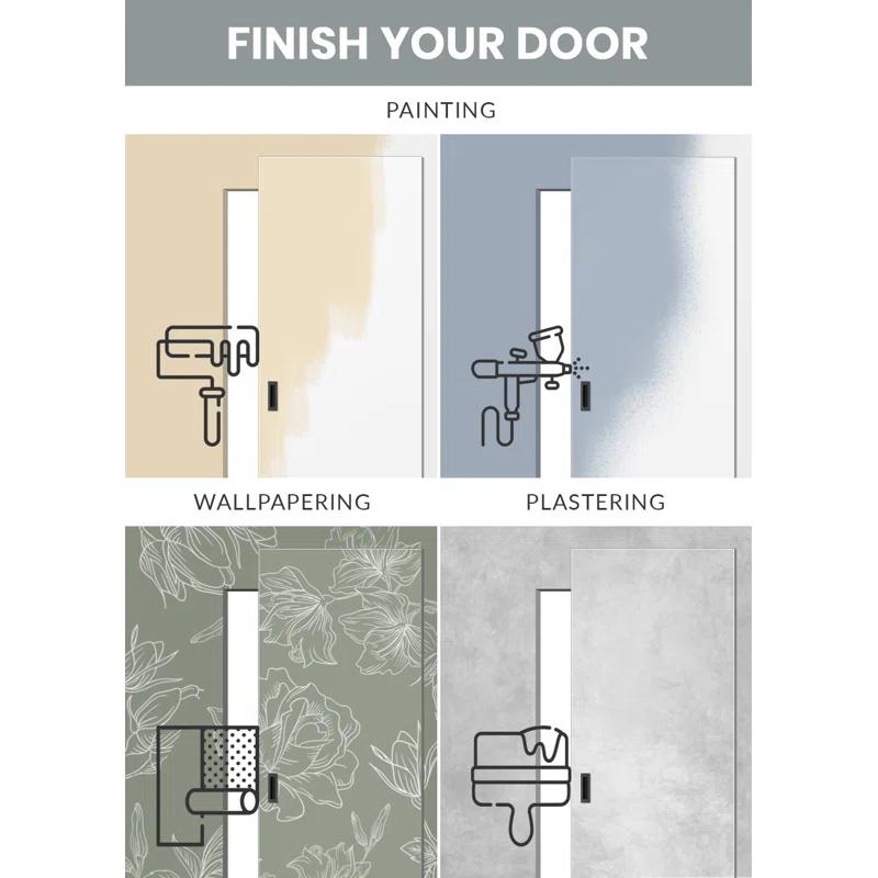 Belldinni Flush Primed Paneled Manufactured Wood Solid Core Interior Sliding Hidden Barn Door With Base Board With Installation Hardware Kit | Wayfair