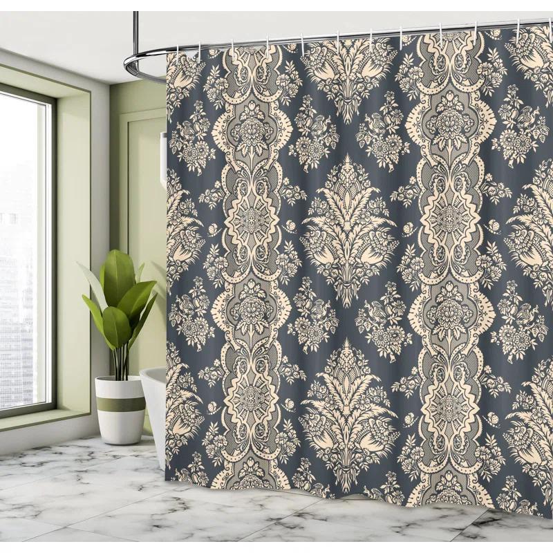 Damask Shower Curtain with Hooks Included