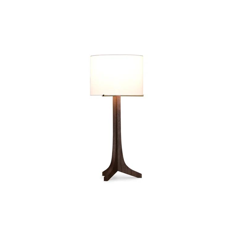 Nauta Sleek White Linen Shade Table Lamp with Dark Walnut Base