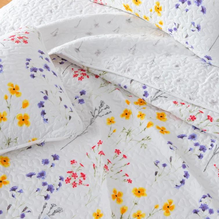 FreshFolds Bright & Colorful Tiny Floral Quilt Set with Shams