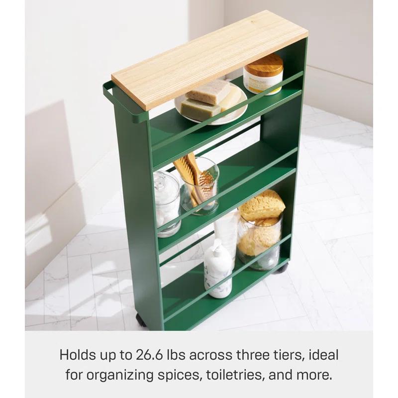 Tower Yamazaki Home Rolling Slim Storage Three Tier Utility Cart With Handle, Steel, Handle, Wheels