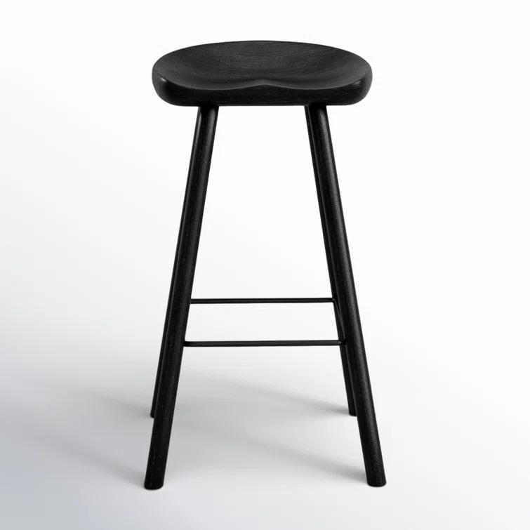 Contemporary Matte Black Solid Wood & Iron Bar Stool