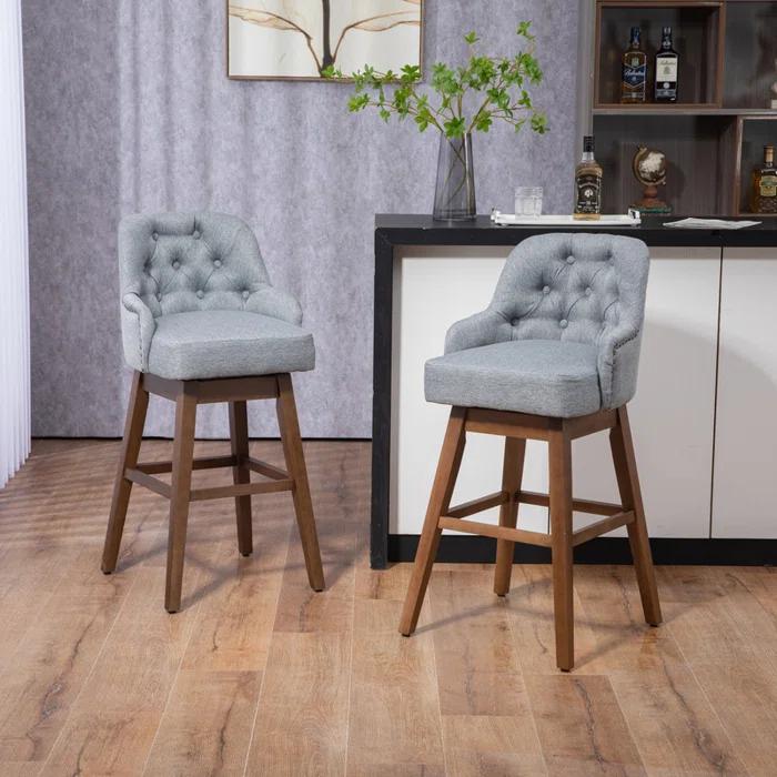George Oliver Bar Stools Set of 2 Counter Height Chairs with Footrest for Kitchen, Dining Room And 360 Degree Solid Wood Legs Swivel Bar Stools Set of 2(Linen)