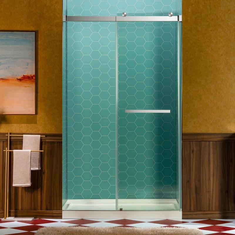 WoodBridge 44-48" W x 80" H Double Sliding Semi- Frameless Shower Door with 5/16"(8mm) Clear Tempered Glass SURFK-4880--BN