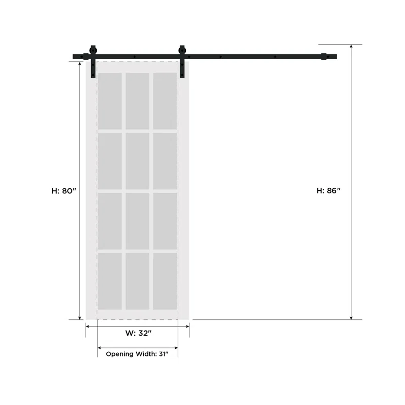SARTODOORS Quadro Paneled Wood Barn White Door with Installation Hardware Kit