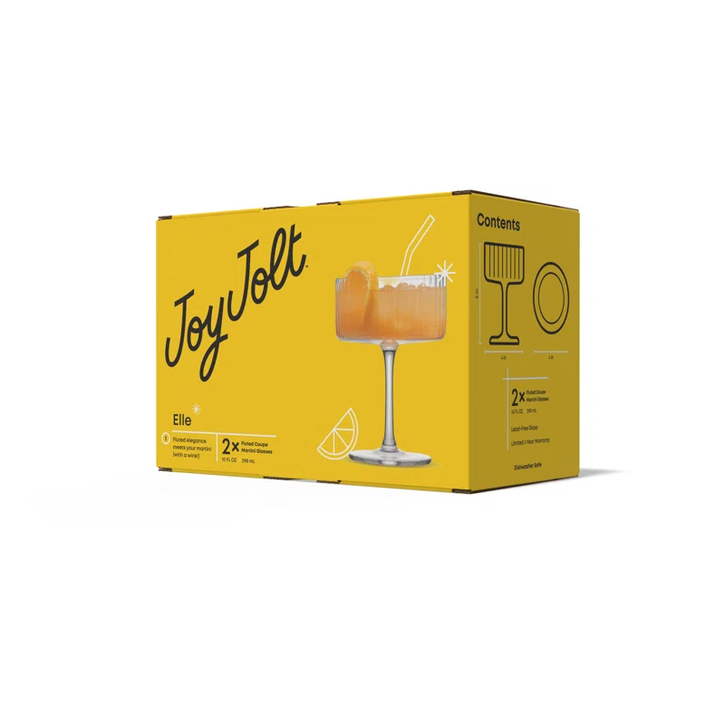 JoyJolt Elle Fluted Coupe Martini Glasses, 10oz (Set of 2)