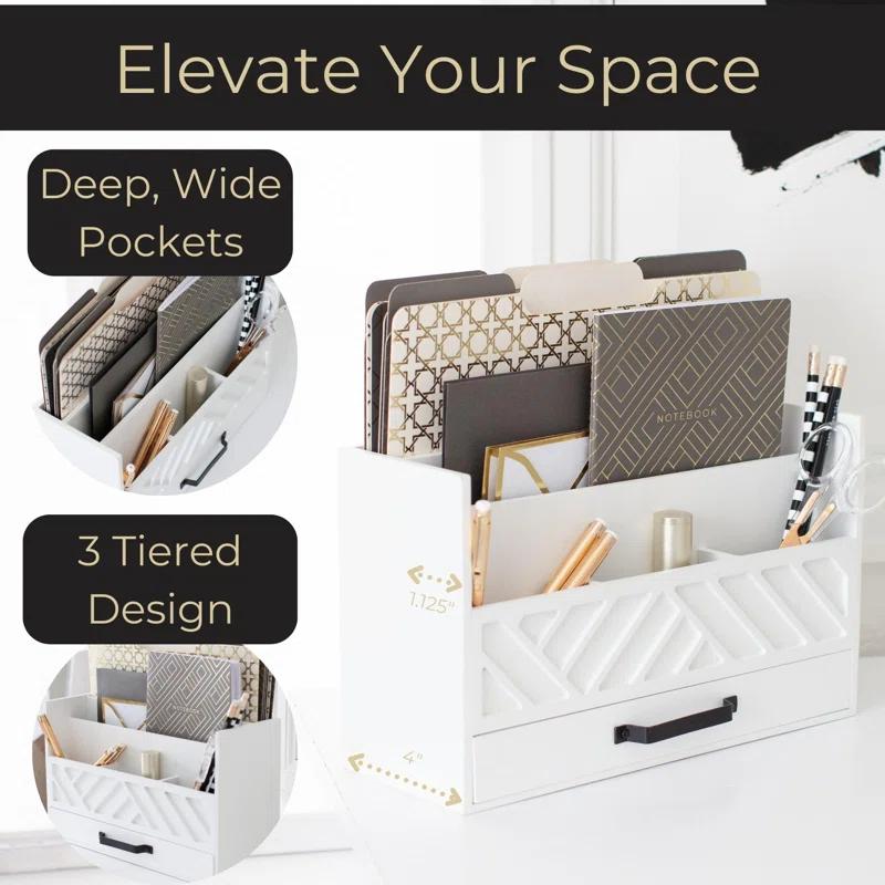 BEACHWATER POOL & SPA, LLC Mail Organizer Countertop Kitchen - Wood Desk Organizer Storage With Drawer - Mail Sorter Organizer Or Bill Organizer For Desk - Farmhouse Desk Organizer Accessories - Mail Basket For Counter