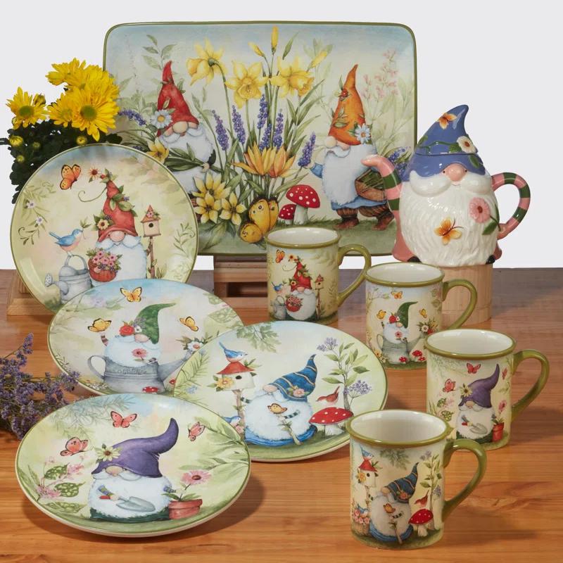 Certified International Garden Gnomes 2Pc Planter Set With Saucer