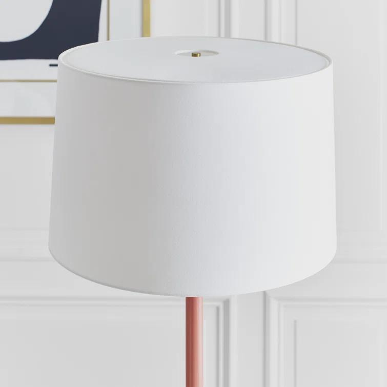 Monroe Burnished Brass and Coral Floor Lamp with White Linen Shade