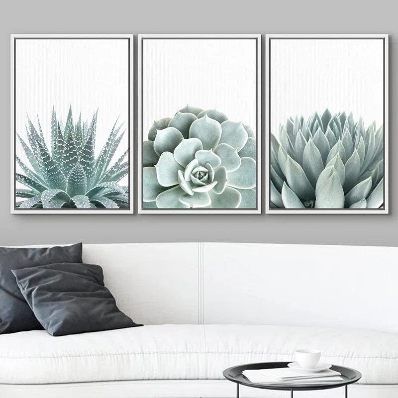 IDEA4WALL Succulent " Green Succulent And Cactus Variety Wilderness Nature " 3 - Pieces