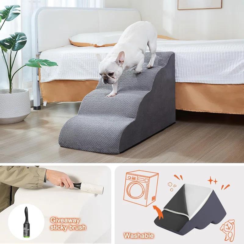 Tucker Murphy Pet™ Dog Stairs Ramps To High Beds And Couch Up To 24'', Dog Step For Small Large Dog With High-Density Foam, 4-Step Pet Stairs With Non-Slip Bottom For Puppy And Cat, Gifts Lint Roller For Dogs
