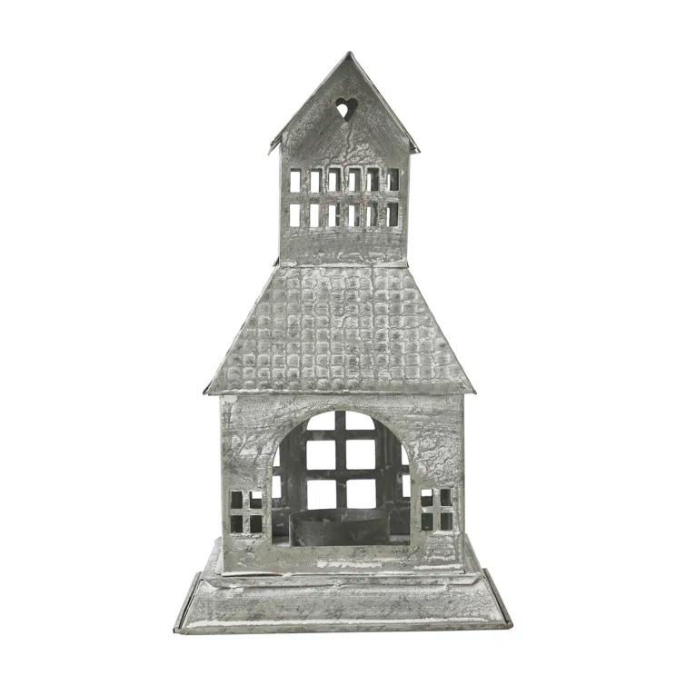 VHC Brands Festive Finds Tealight Holder Metal Village House A 9.5x5.5x5.5