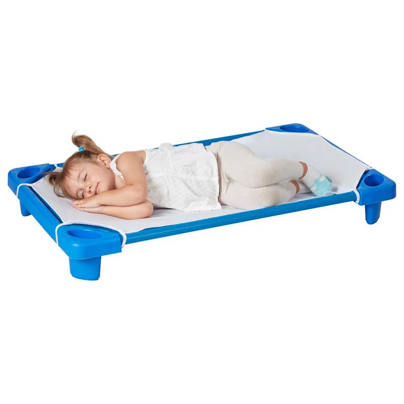 ECR4Kids ECR4Kids Stackable Kiddie Cot with Sheet, Classroom Furniture, Blue (Set of 6)