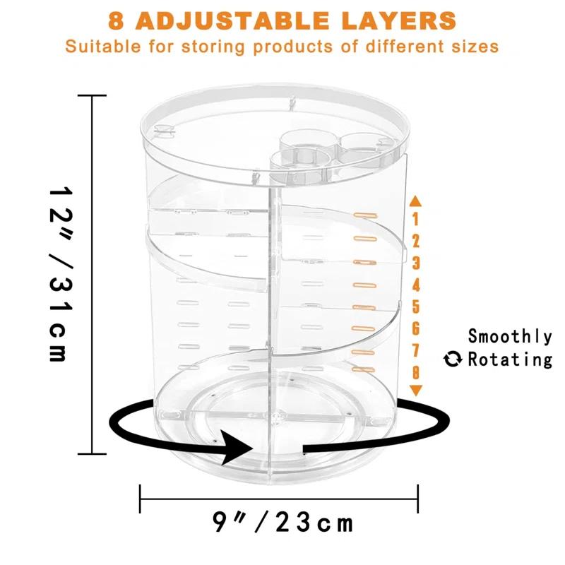 Rotating Makeup Organizer, DIY 8 Adjustable Layers Spinning Skincare Organizer, Cosmetic Display Case With Brush Holder Perfume Tray, Multi-Function Storage Carousel For Vanity Bathroom Countertop