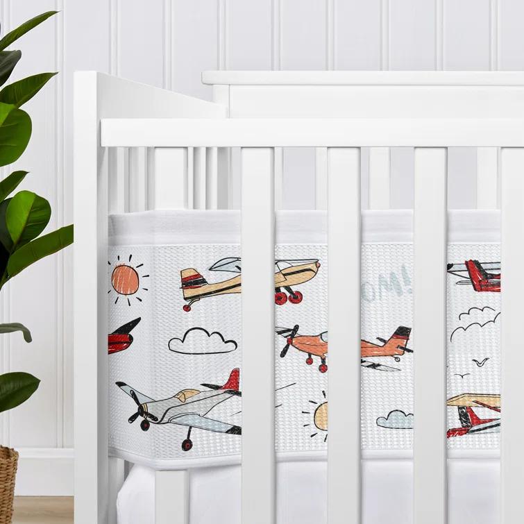 Sweet Jojo Designs Airplane Red and Blue Sweet Jojo Designs + BreathableBaby Breathable Mesh Crib Liner Anti Bumper Pad (Set of 2)
