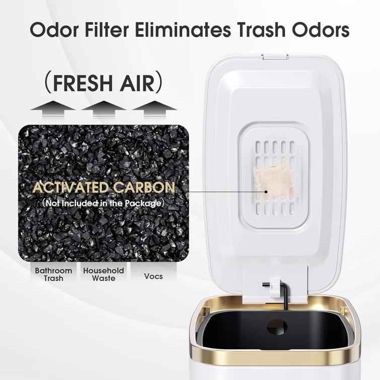 X－MAX FURNITURE Small Bathroom Trash Can With Lid Soft Close-5L/1.3 Gal Slim Garbage Can-Metal Step Wastebasket-Rectangle Narrow Waste Bin For Office, Bedroom, Toilet, Live Room-White