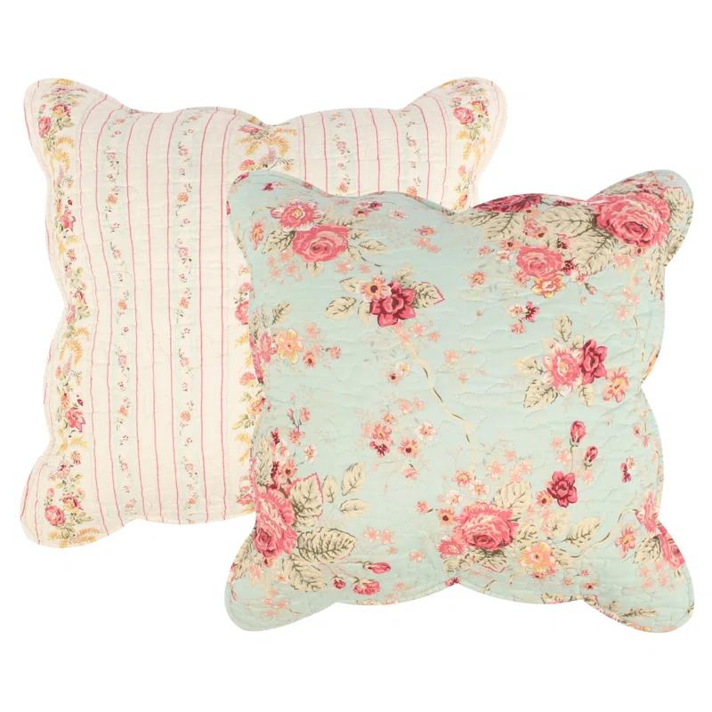 Greenland Home Fashions Antique Rose Cotton Reversible Quilt Set with Throw Pillows