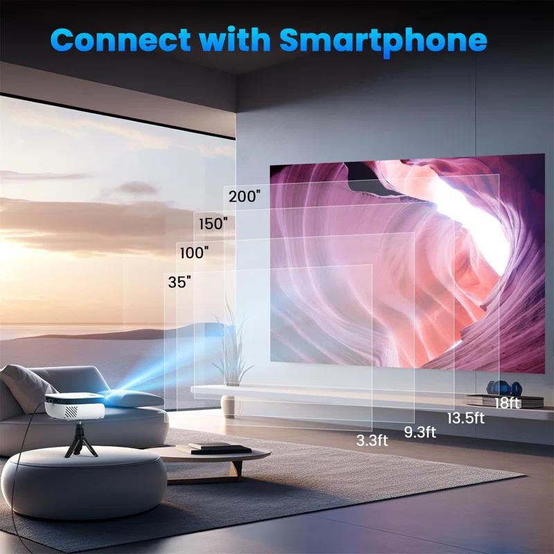 BEACHWATER POOL & SPA, LLC Outdoor Projector, Mini Projector For Home Theater, 1080P And 240" Supported Movie Projector 7500 L Portable Home Video Projector Compatible With Smartphone/TV Stick/PS4/PC/Laptop