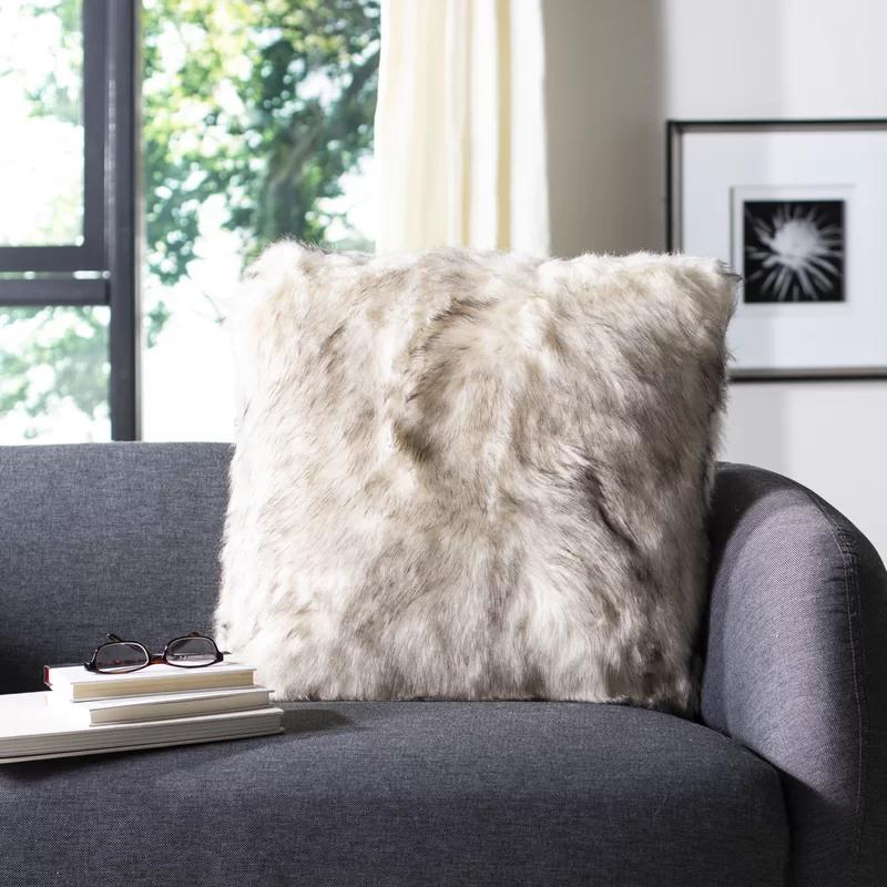 Taupe Faux Fur Feather Fill Square Throw Pillow