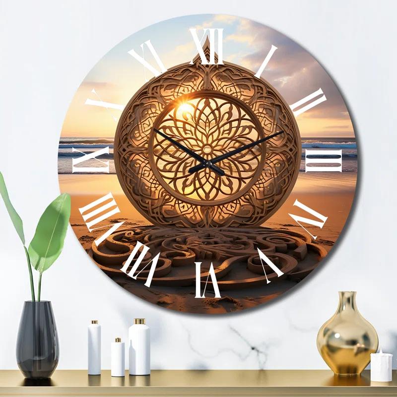 Design Art Majestic Mandala On The Beach Metal Wall Clock