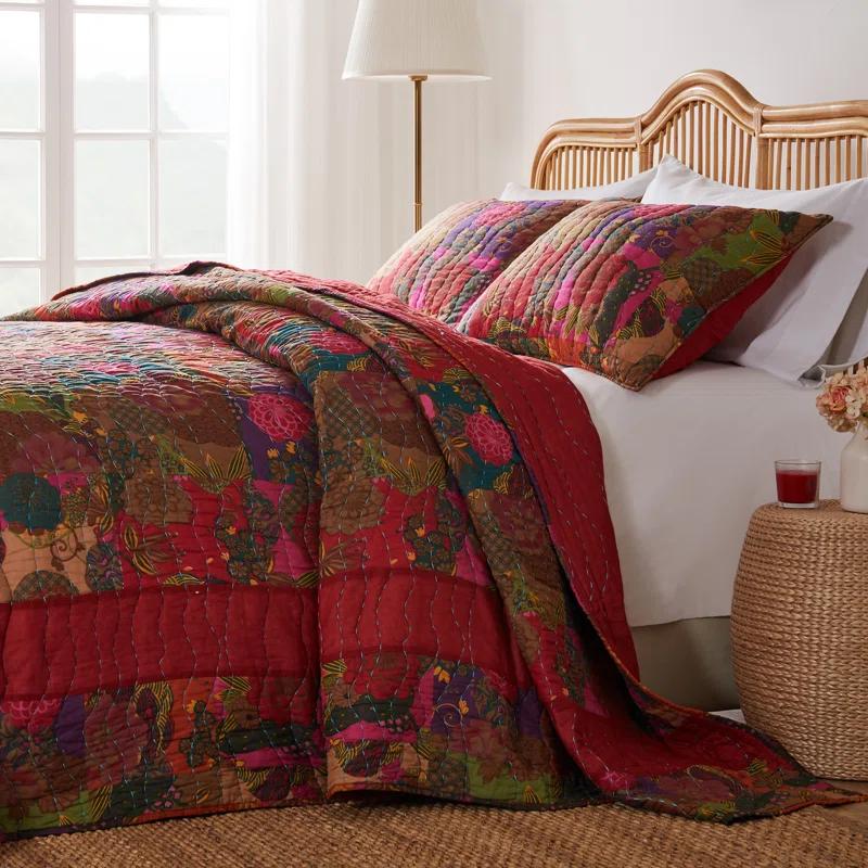 Greenland Home Fashions Jewel Boho Patchwork Print Quilt Set